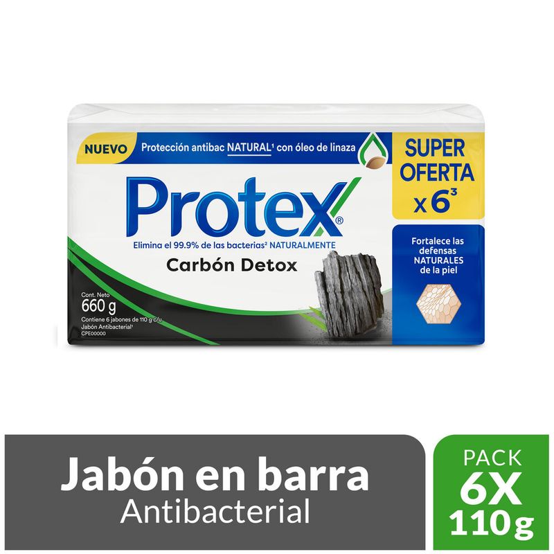 PROTEX - Jabón Protex Antibacterial Carbón Detox Pack 6 Empaques 110 g