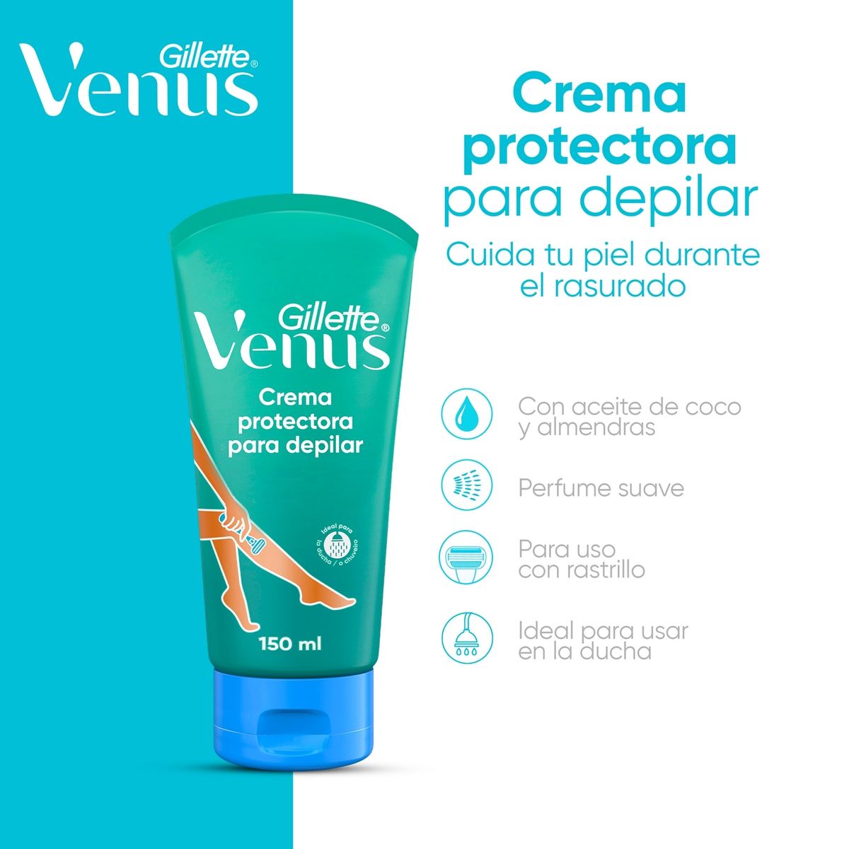 VENUS - Crema Afeitadora Venus Suave Aceite Almwndras Envase 150 mL