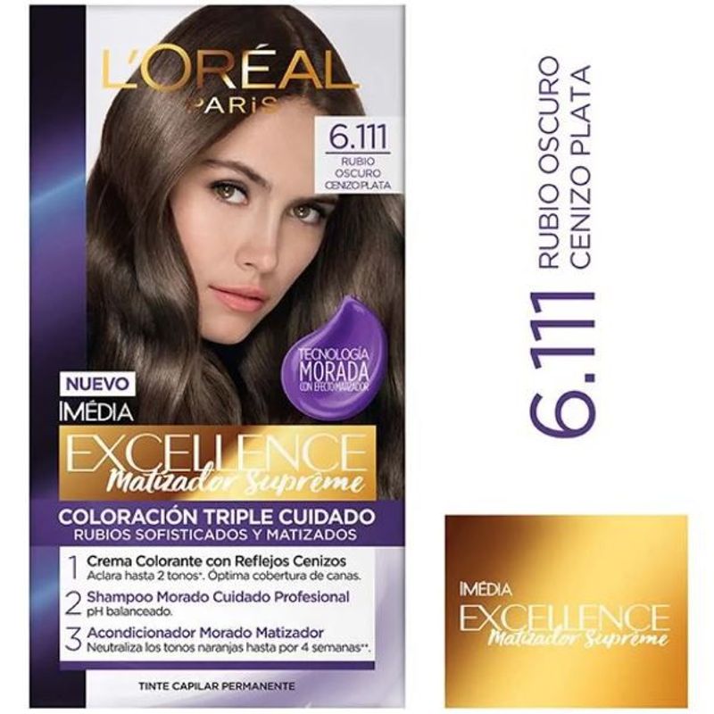 EXCELLENCE - Tinte Para Cabello Excellence Matizador Supreme Tono 6.11 Rubio Oscuro Cenizo Plata L'Oreal Paris