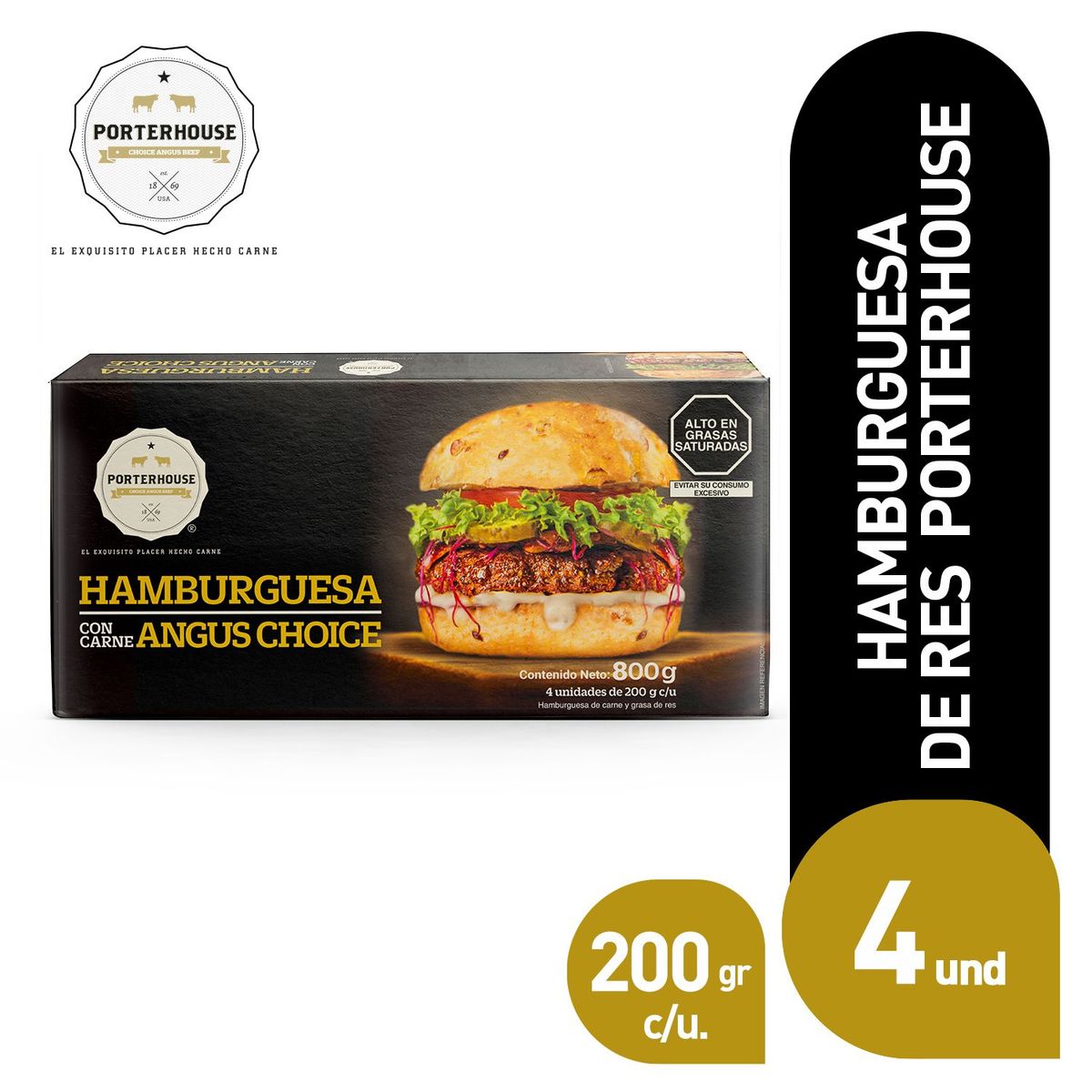 PORTERHOUSE - Hamburguesa de Res Porterhouse Caja 4 Und