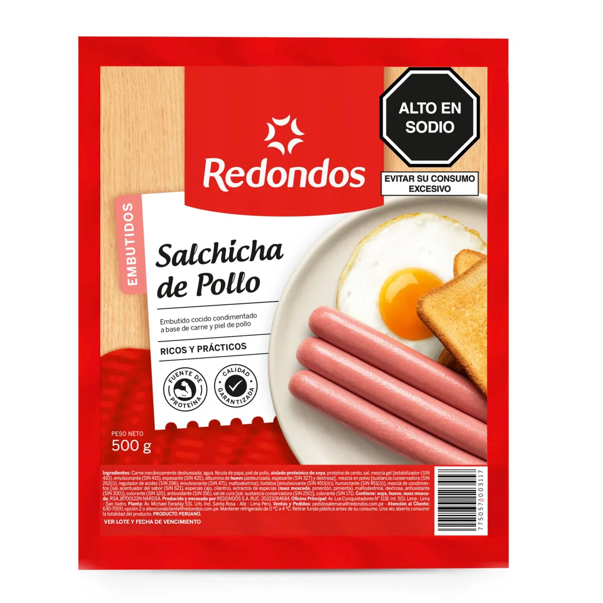 REDONDOS - Salchicha de Pollo Redondos Empaque 500 g