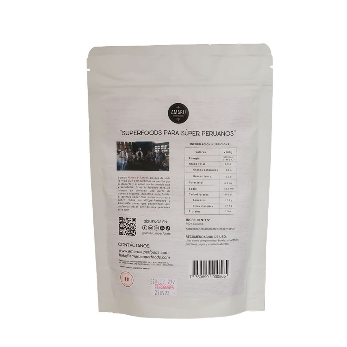 AMARU SUPERFOODS - Polvo de Lúcuma Amaru 180g