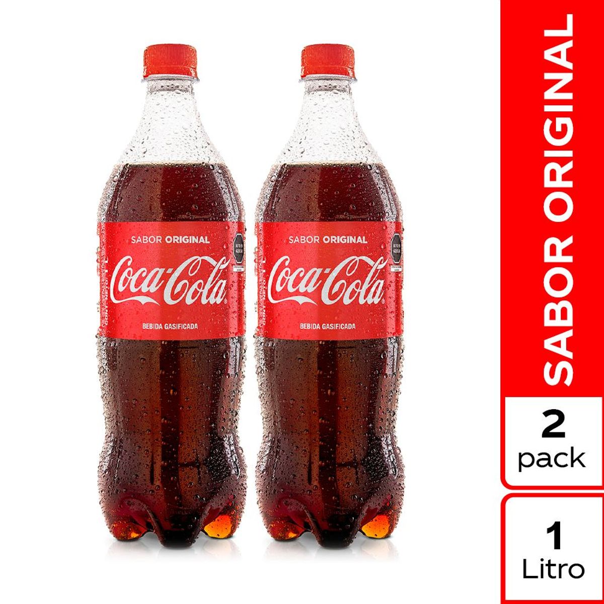 COCA COLA - Gaseosa Coca Cola Pack 2 Botellas 1 L