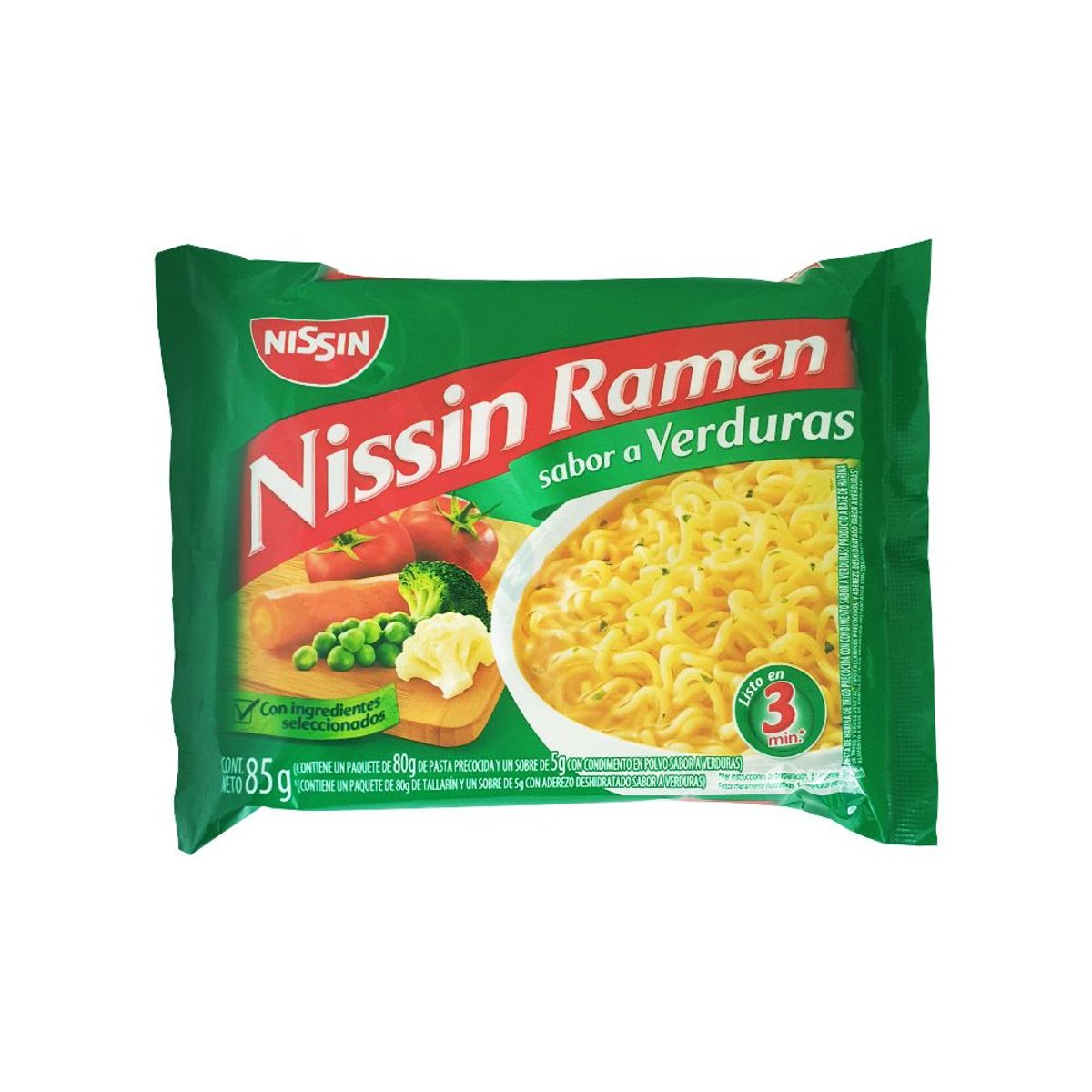 NISSIN - Pasta Precocida Nissin Trigo Ramen Sabor Verdura Empaque 85 g