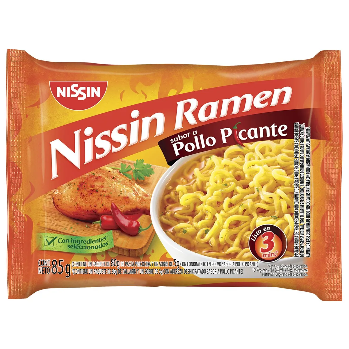 NISSIN - Pasta Precocida Nissin Trigo Ramen Pollo Picante Empaque 85 g