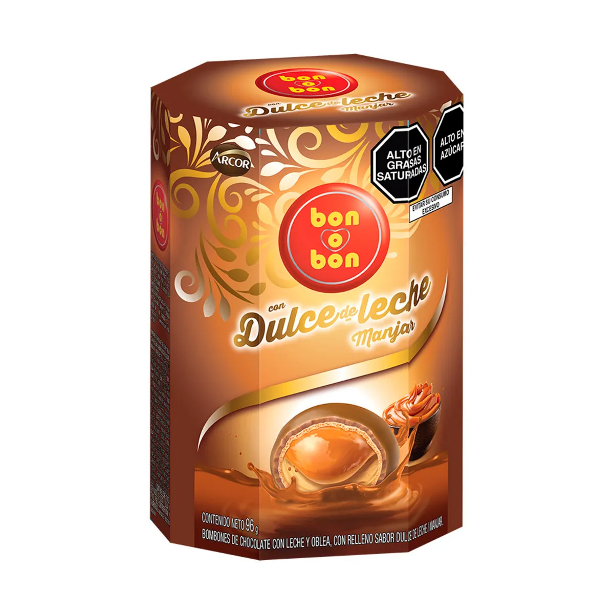 BON O BON - Bombones De Chocolate Bon O Bon Relleno De Dulce De Leche  Caja 96 g