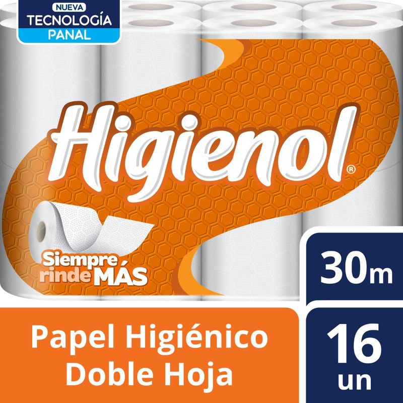 HIGIENOL - Papel Higiénico Higienol Doble Hoja Pack 16 Rollos 30m