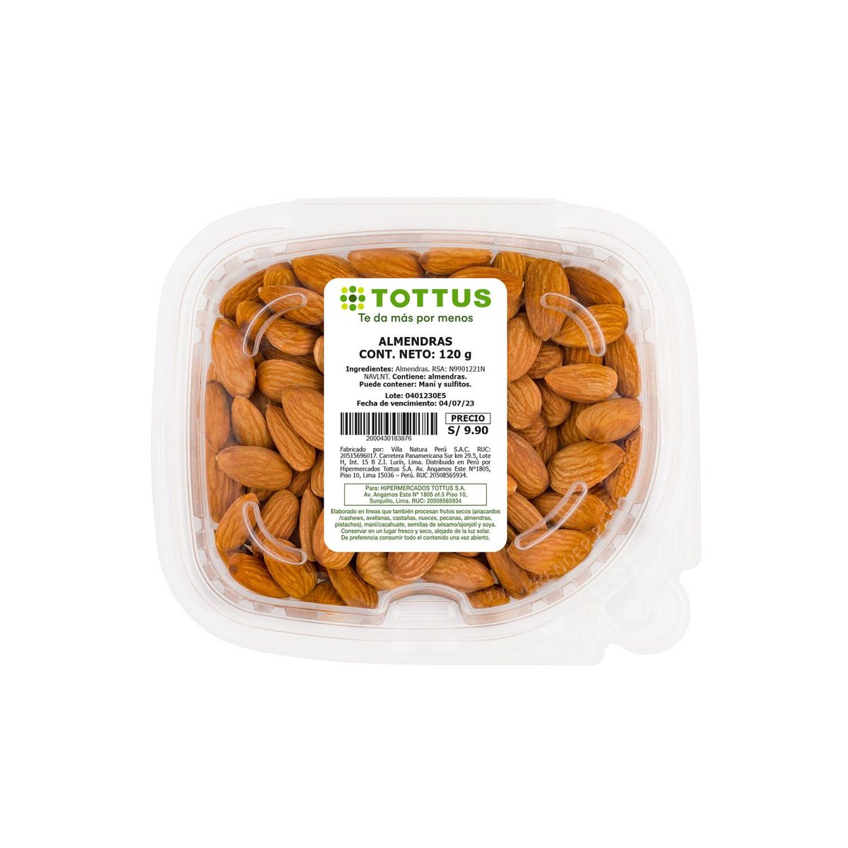TOTTUS - Almendras Natural Tottus Envase 120 g