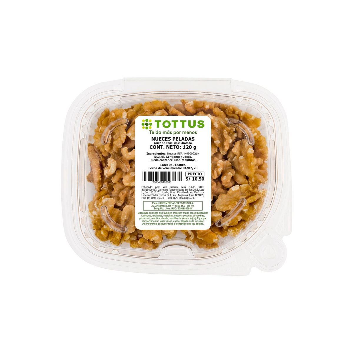 TOTTUS - TOTTUS NUECES PELADAS TP X 120 G