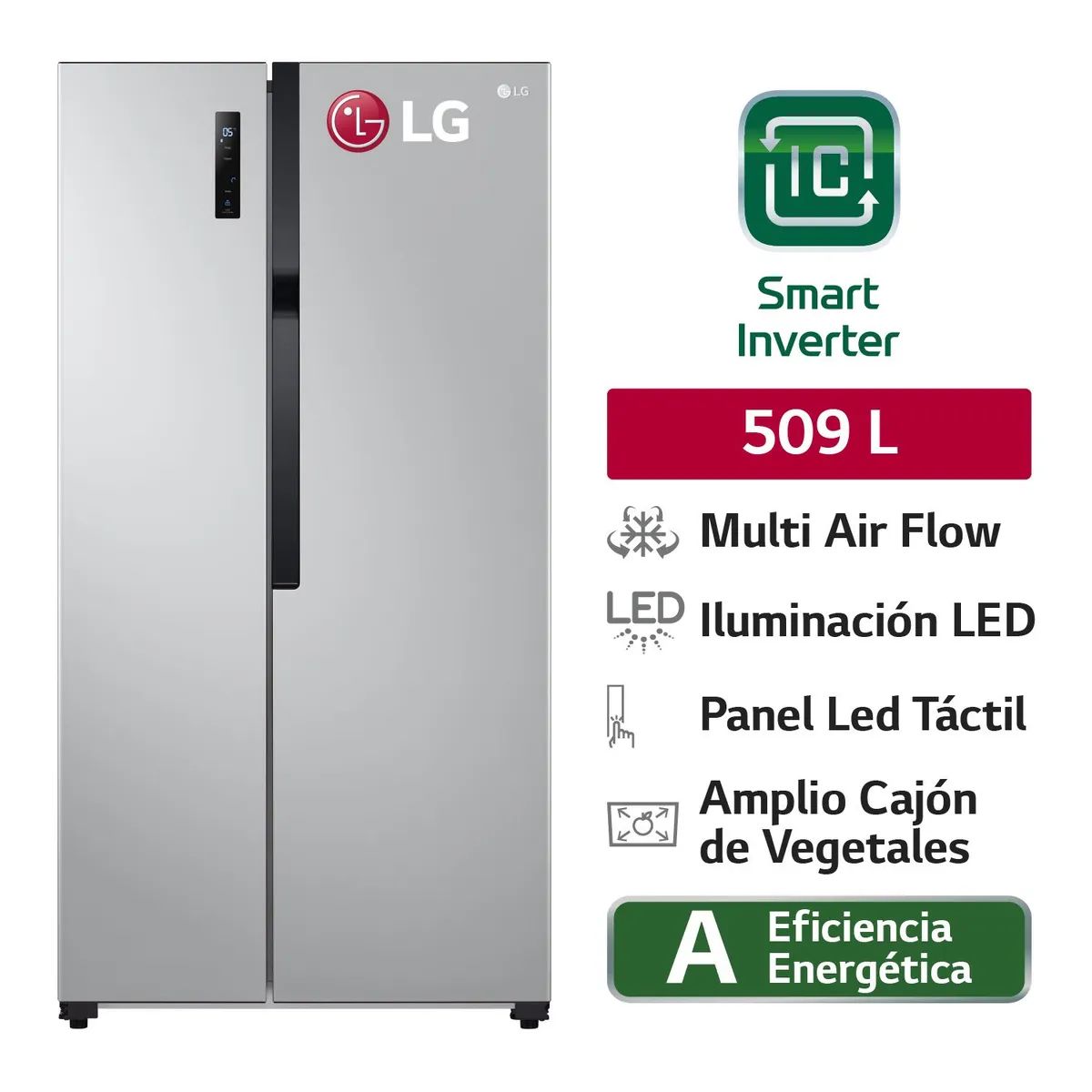 LG - Refrigeradora 508 L Side by Side No Frost Plateada
