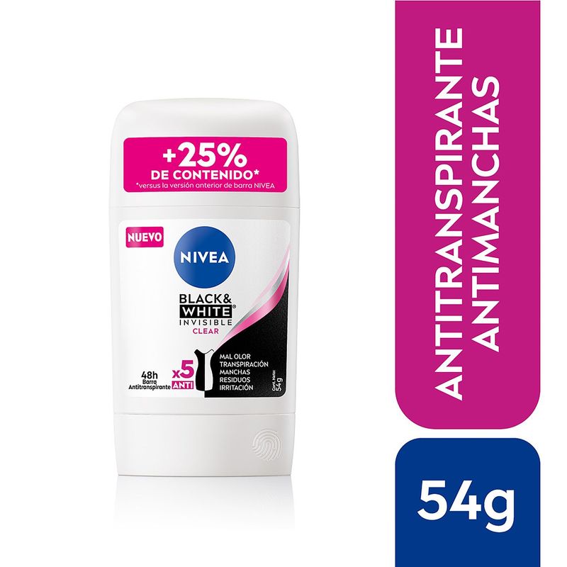 NIVEA - Desodorante Nivea Barra Invisible B&W Fem Clear Envase 54 g