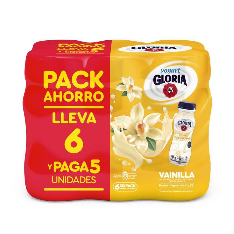 GLORIA - Sixpack Gloria Yogurt Parcialmente Descremado Vainilla 180 g