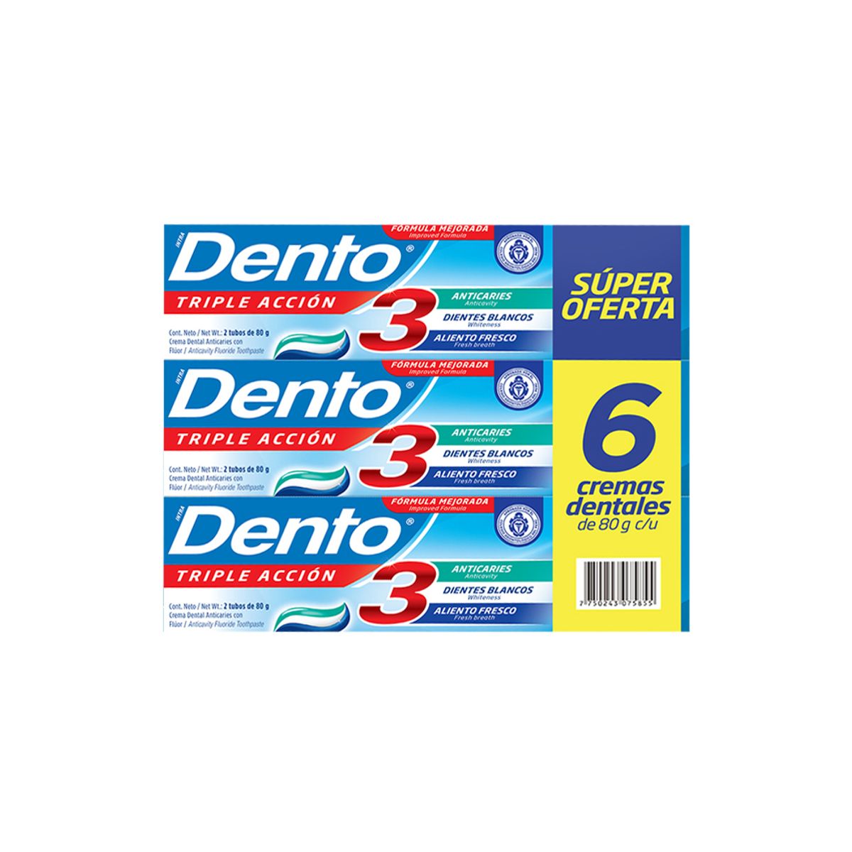 DENTO - Pasta Dental Dento Triple Acción Sixpack Caja 80 g