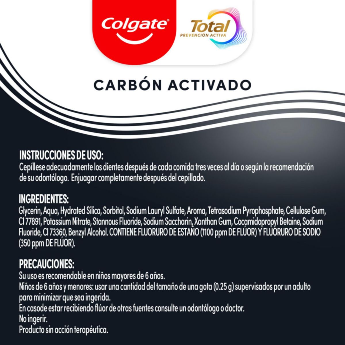 COLGATE - Pasta Dental Colgate Total Carbón Prevención Activa Envase 150 mL