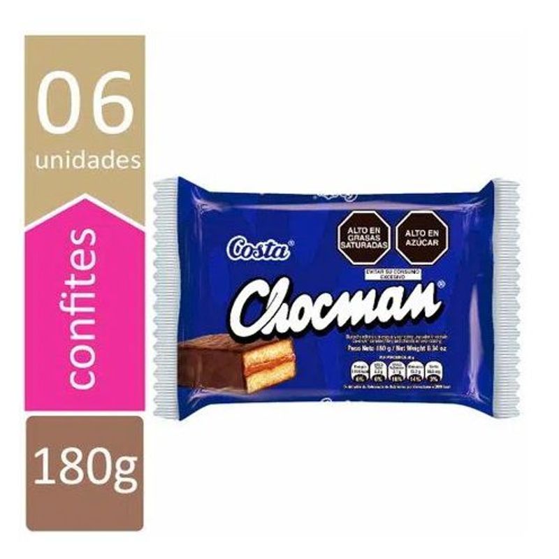 COSTA - Bizcocho Chocman Relleno Manjar 6 Unidades