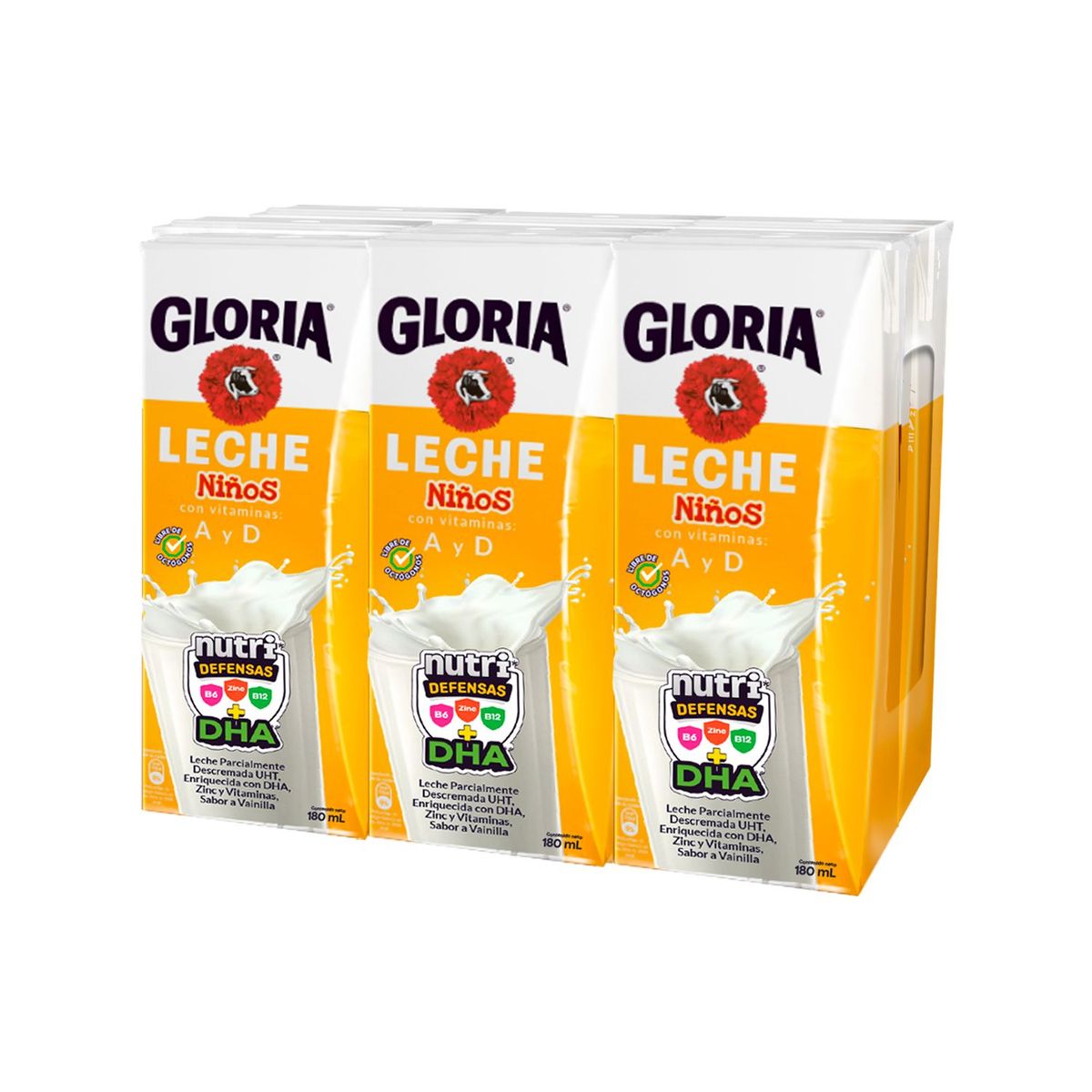 GLORIA - Leche Sabor Vainilla Gloria UHT Niños Sixpack Caja 180 mL