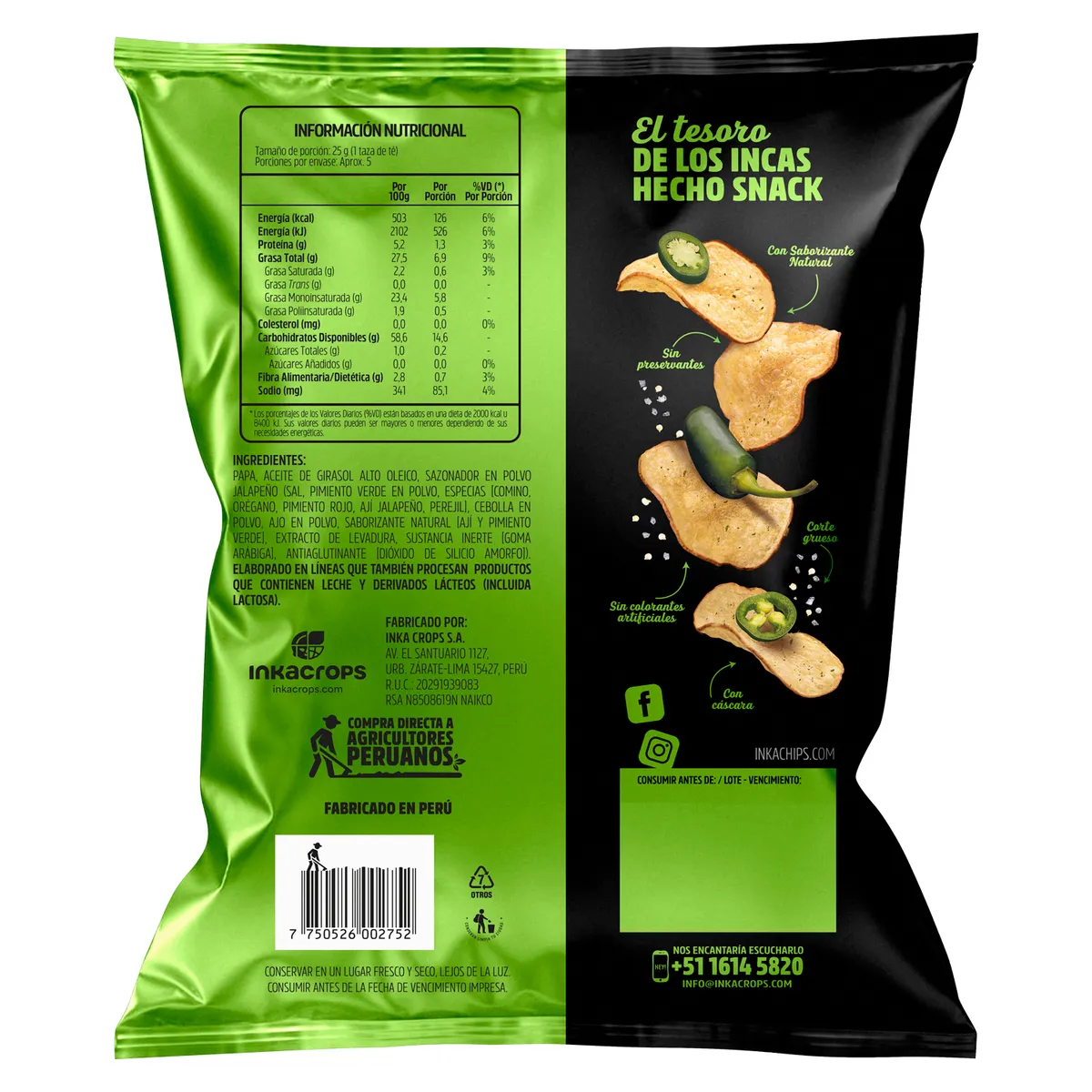 INKA CHIPS - Papa Inka Chips Jalapeño Bolsa 135 g