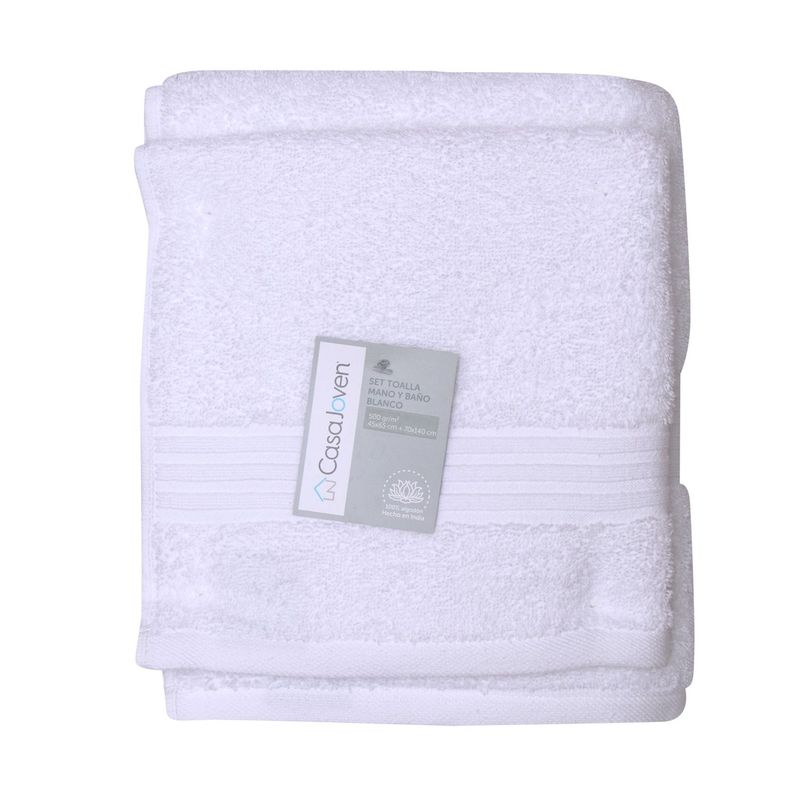 CASA JOVEN - Set Toalla Mano y Baño 500Gsm Blanco