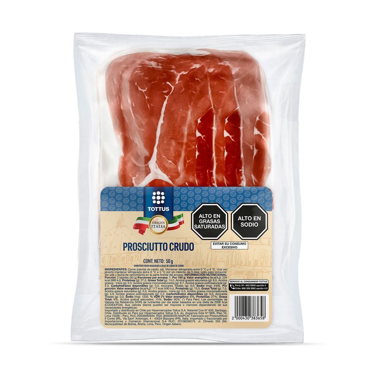 TOTTUS - Prosciutto Crudo Tottus Empaque 50 g