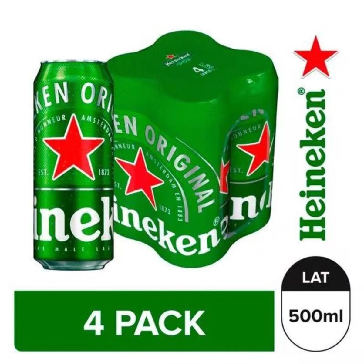 HEINEKEN - Cerveza Heineken Pack 4 Latas 500 mL