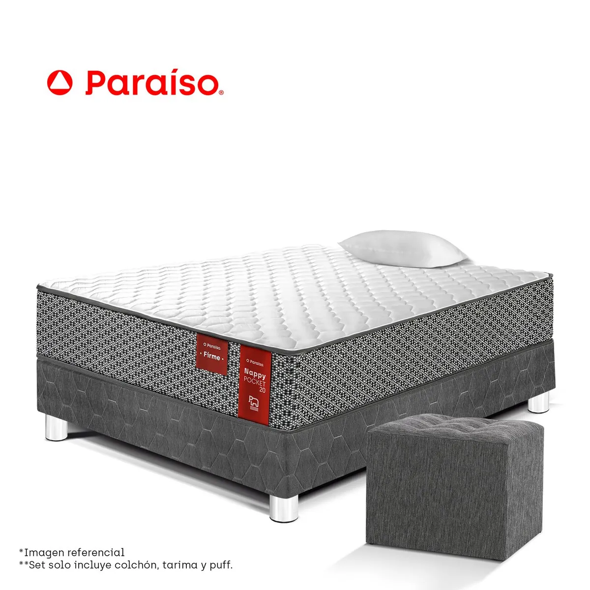 PARAISO - Cama Nappy Pocket 20 1.5 Plaza + Puff