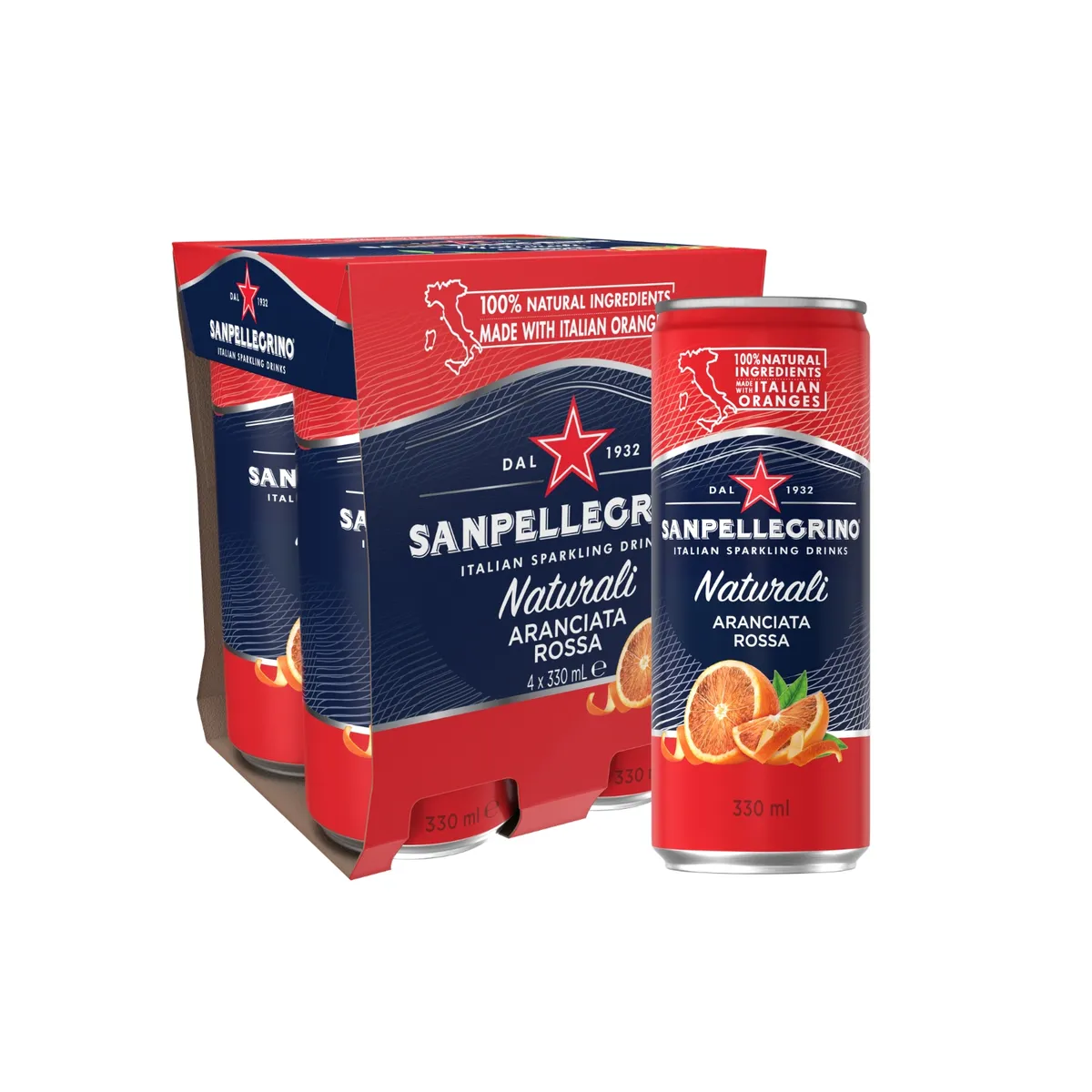 SAN PELLEGRINO - Bebida San Pellegrino Rossa Pack 4 Latas 330 mL