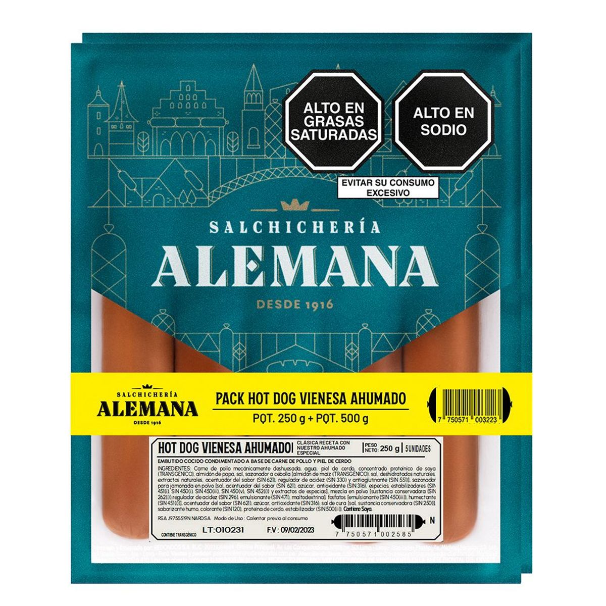 SALCHICHERIA ALEMANA - Pack Hot Dog Vienesa Ahumado Salchichería Alemana 500 g + 250 g