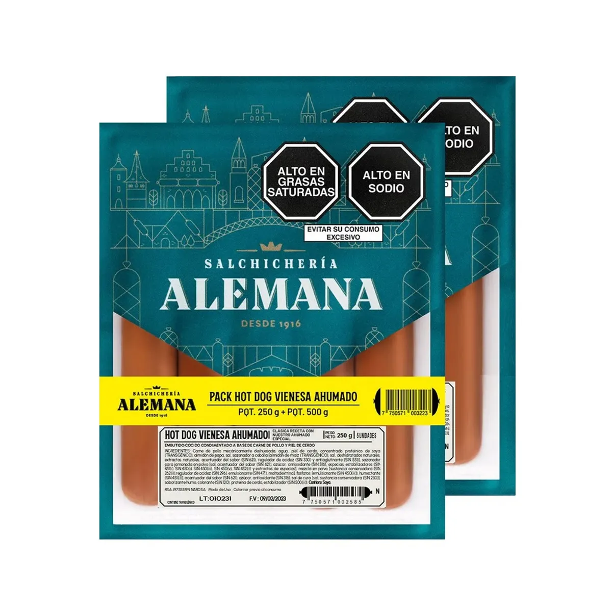 SALCHICHERIA ALEMANA - Pack Hot Dog Vienesa Ahumado Salchichería Alemana 500 g + 250 g
