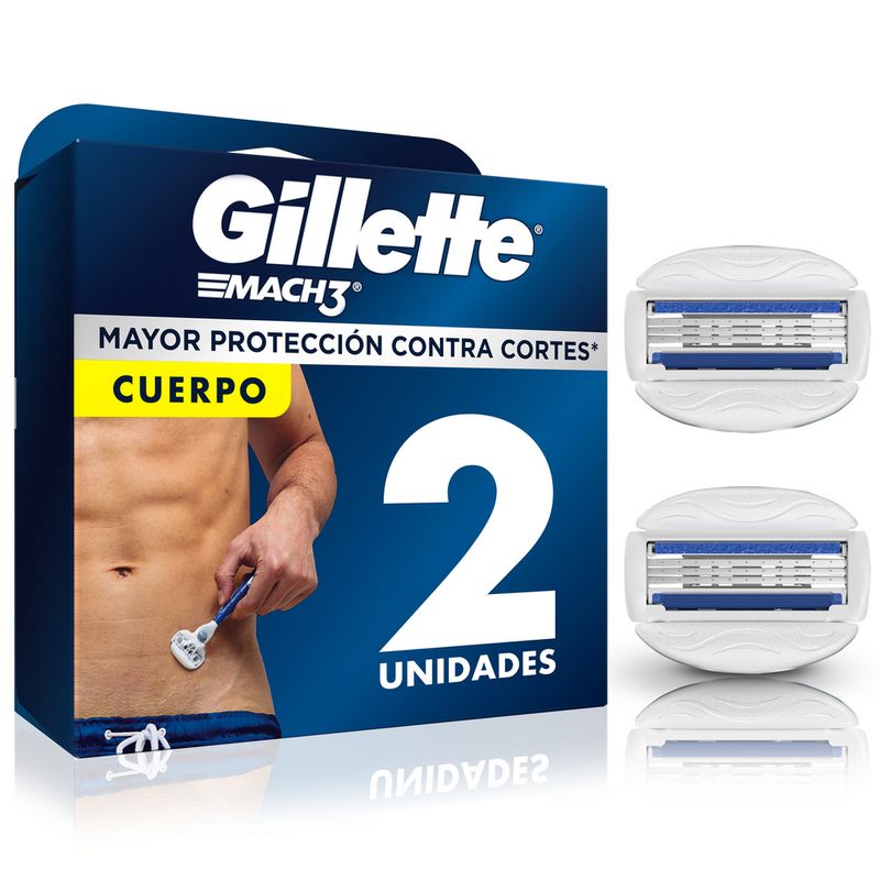 GILLETTE - Repuesto Máquina De Afeitar Gillette Mach3 Afeitado Corporal Caja 2 Und