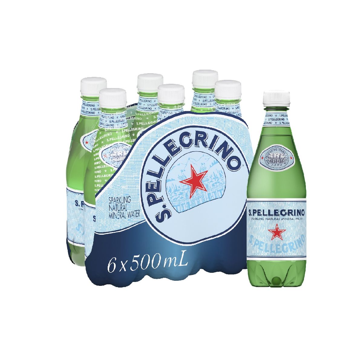 SAN PELLEGRINO - Agua San Pellegrino Con Gas Sixpack Botella 500 mL