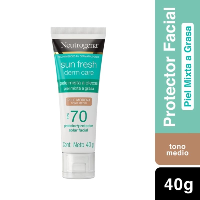 NEUTROGENA - Protector Facial Neutrogena Sun Fresh Derm Care Tono Medio SPF70 Envase 40g