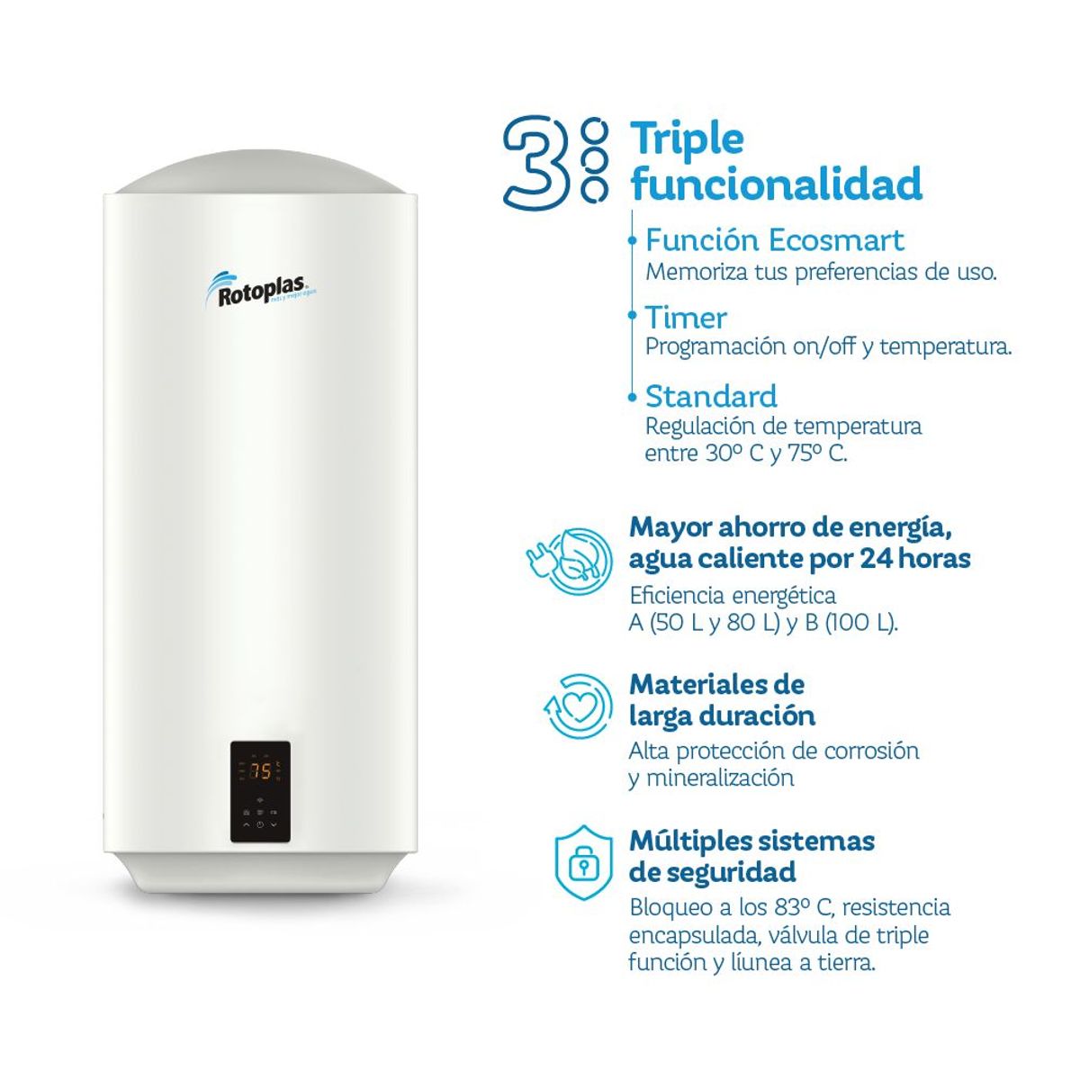 ROTOPLAS - Terma de Acumulación Ecosmart Wifi 80L