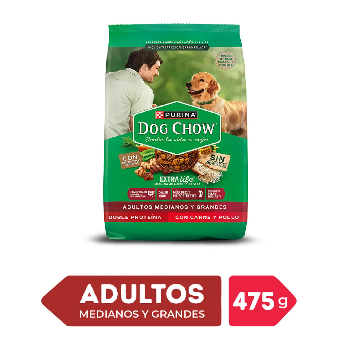DOG CHOW - Alimento Seco Perros Adultos Grandes Dog Chow Carne Pollo Bolsa 475 g