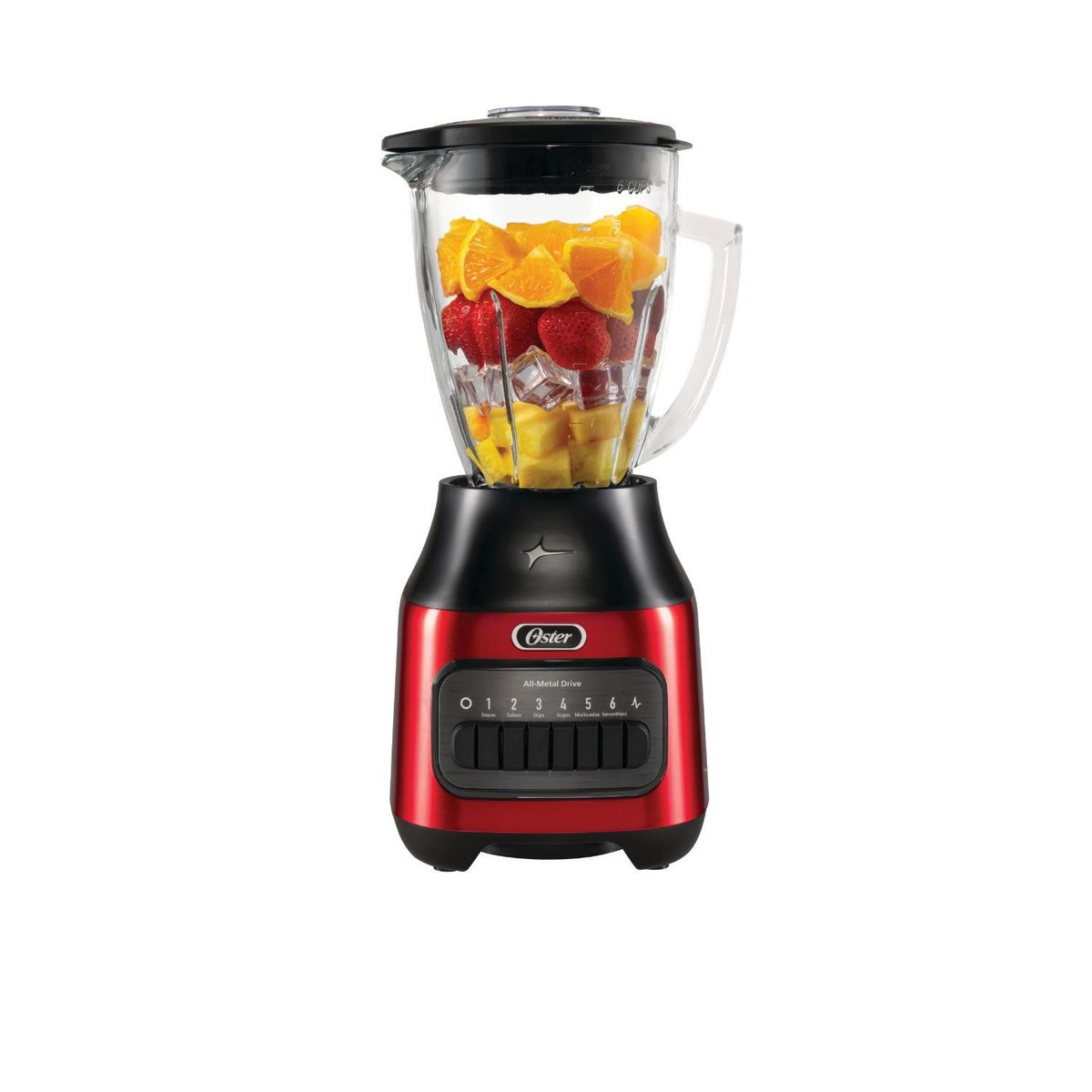 OSTER - Licuadora Oster 2174286 6 Velocidades 1.5L Vaso Refractario Rojo