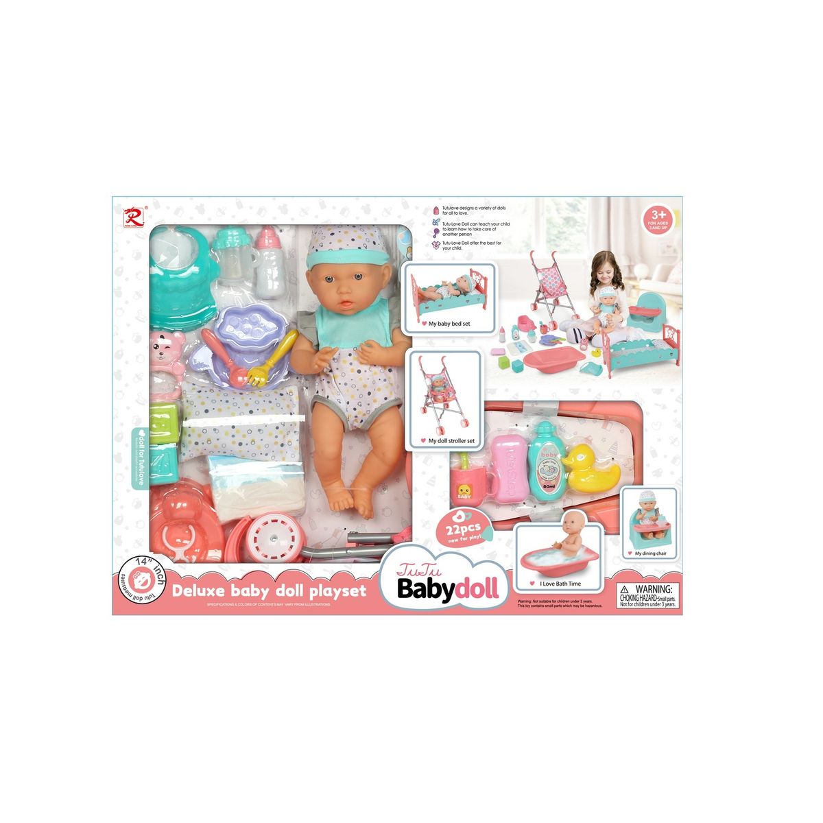 RONG LONG - Muñeca con Bañera y Coche 35 cm