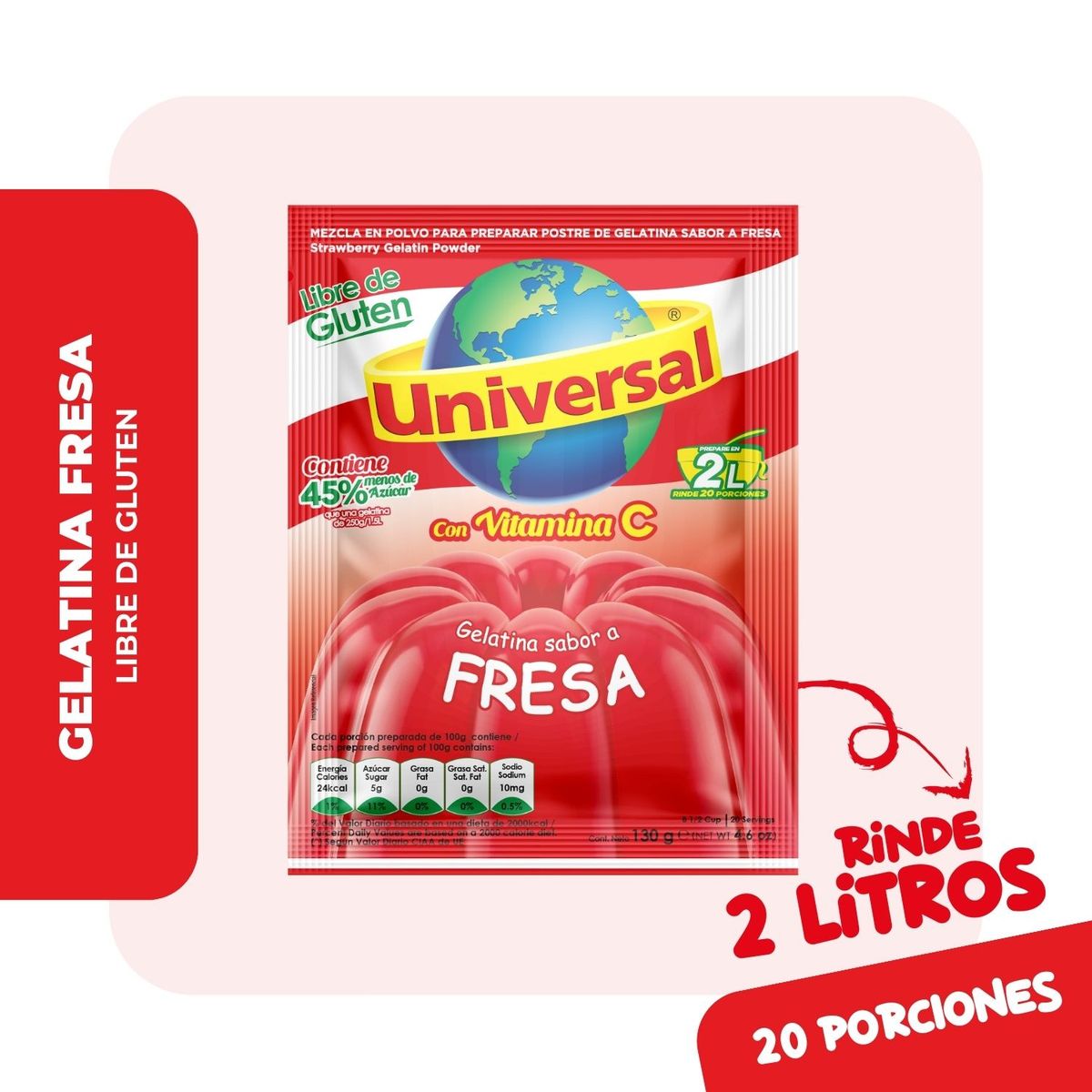 UNIVERSAL - Gelatina Universal Fresa Empaque 130 g