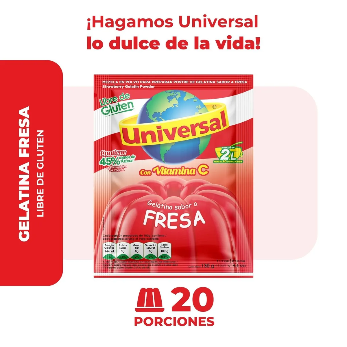 UNIVERSAL - Gelatina Universal Fresa Empaque 130 g