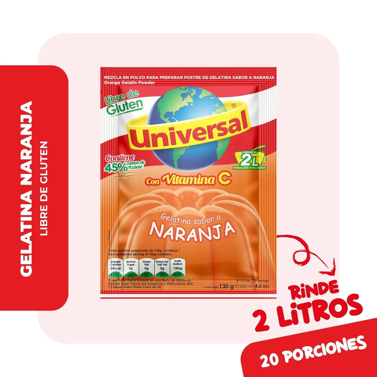 UNIVERSAL - Gelatina Universal Naranja Empaque 130 g
