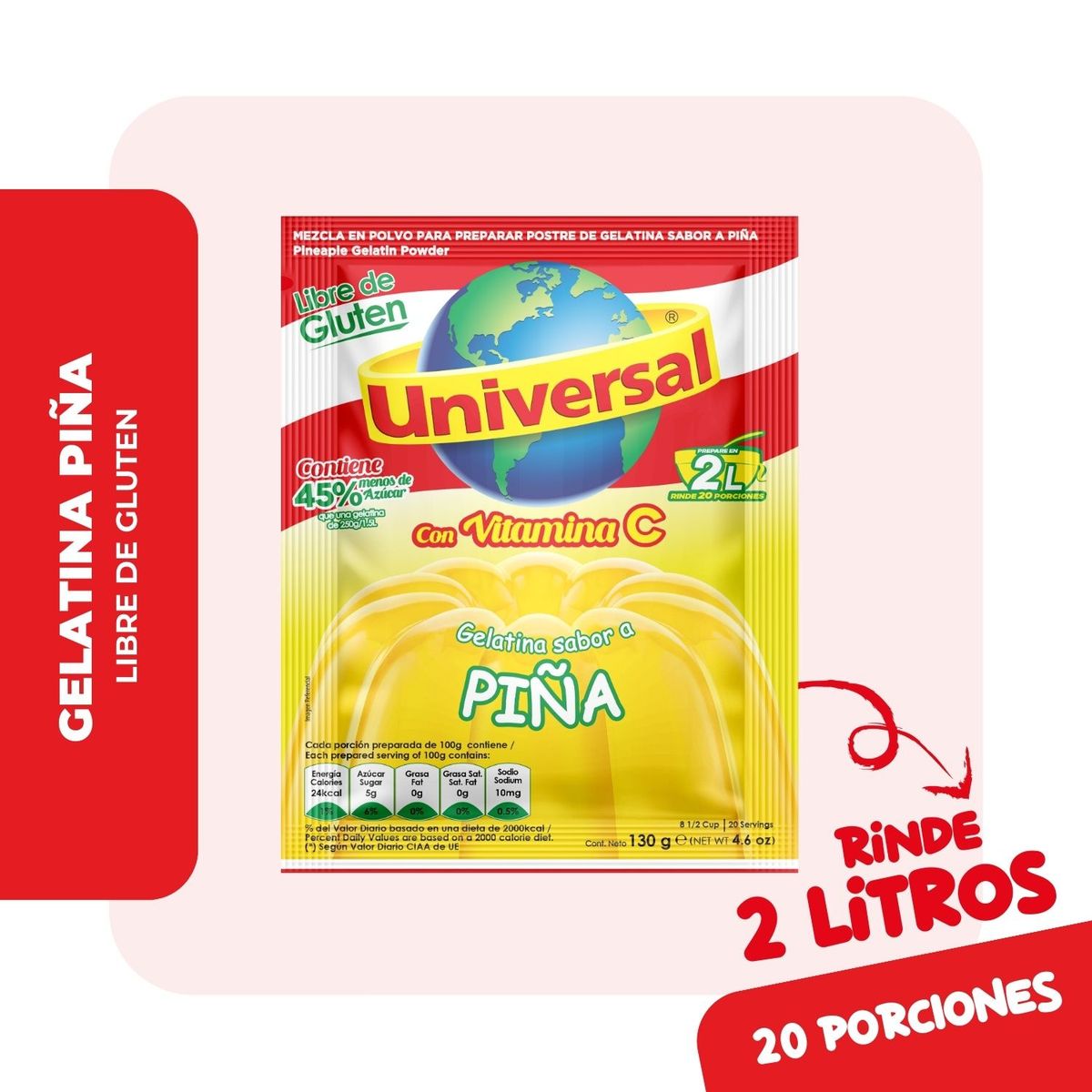 UNIVERSAL - Gelatina Universal Piña Empaque 130 g