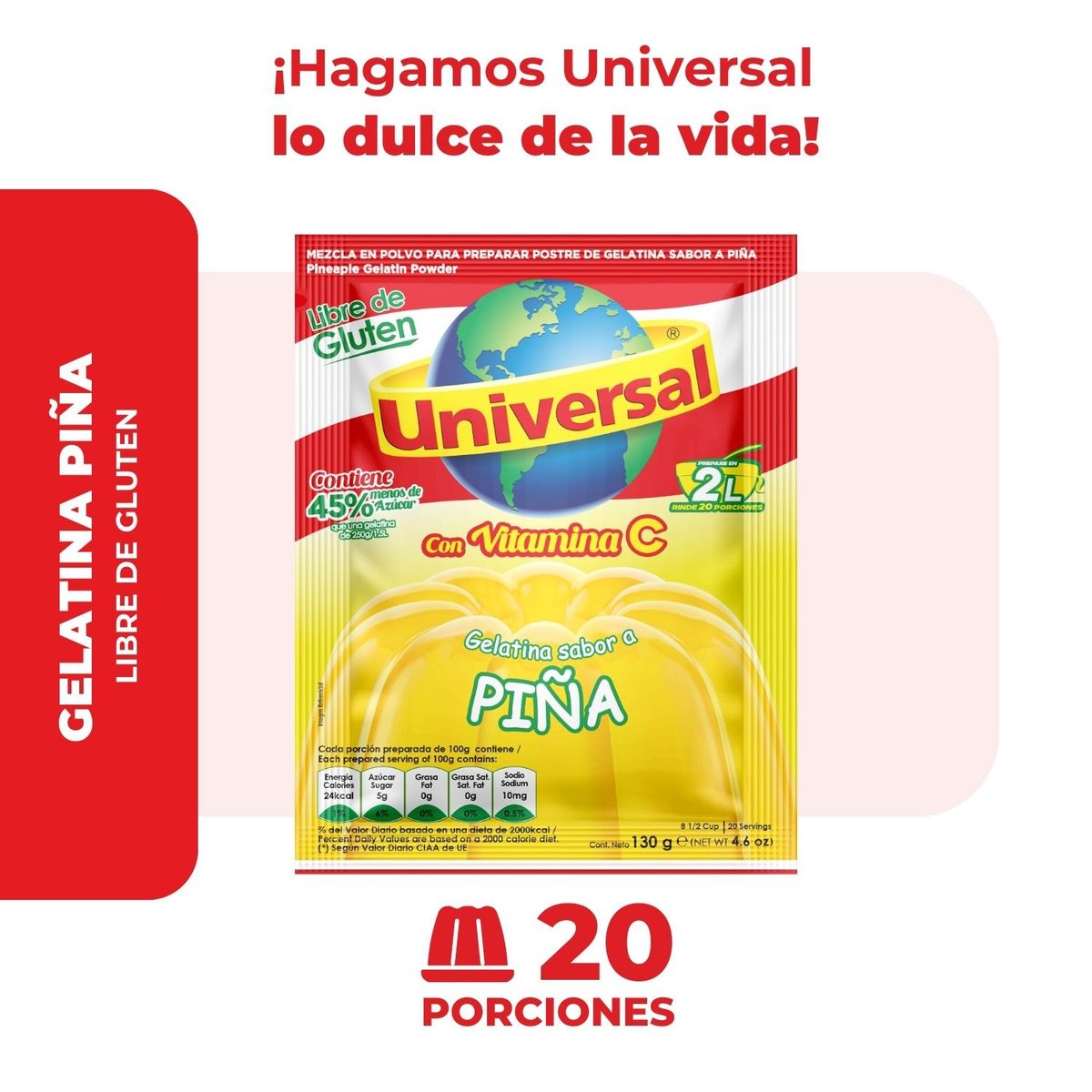 UNIVERSAL - Gelatina Universal Piña Empaque 130 g