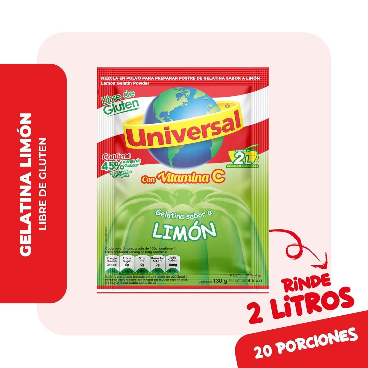 UNIVERSAL - Gelatina Universal Limón Empaque 130 g