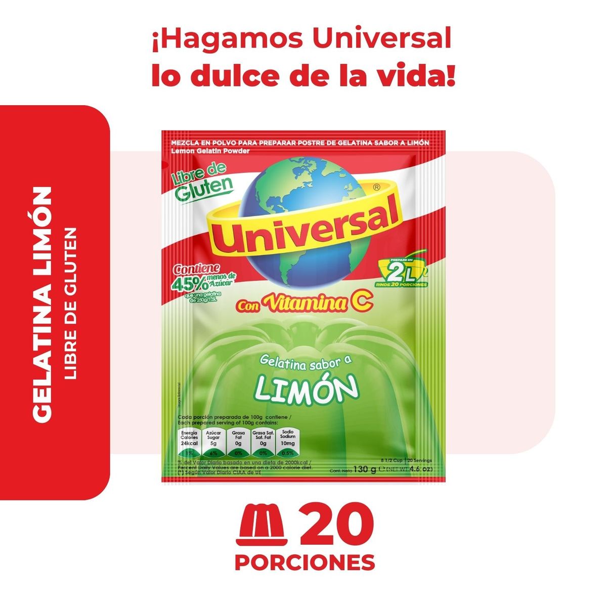 UNIVERSAL - Gelatina Universal Limón Empaque 130 g