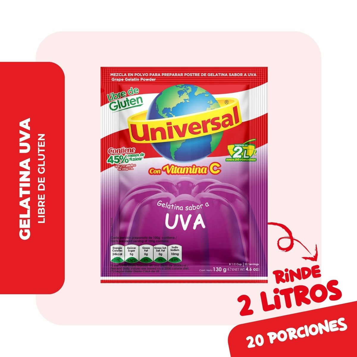 UNIVERSAL - Gelatina Universal Uva Empaque 130 g