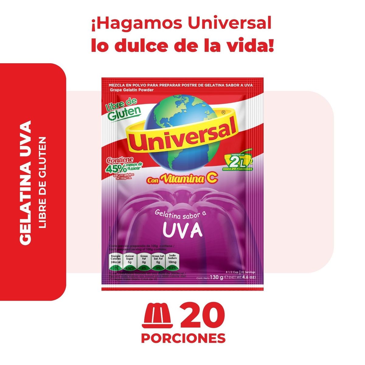 UNIVERSAL - Gelatina Universal Uva Empaque 130 g