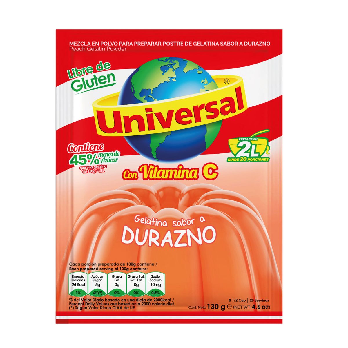 UNIVERSAL - Gelatina Universal Durazno Empaque 130 g