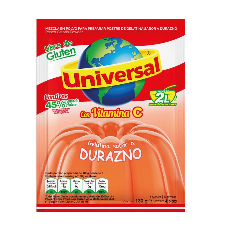 UNIVERSAL - Gelatina Universal Durazno Empaque 130 g