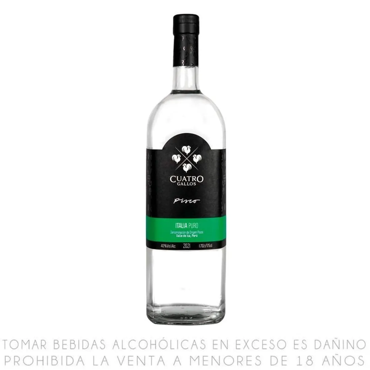 CUATRO GALLOS - Pisco Puro Cuatro Gallos Italia Botella 1.75 L