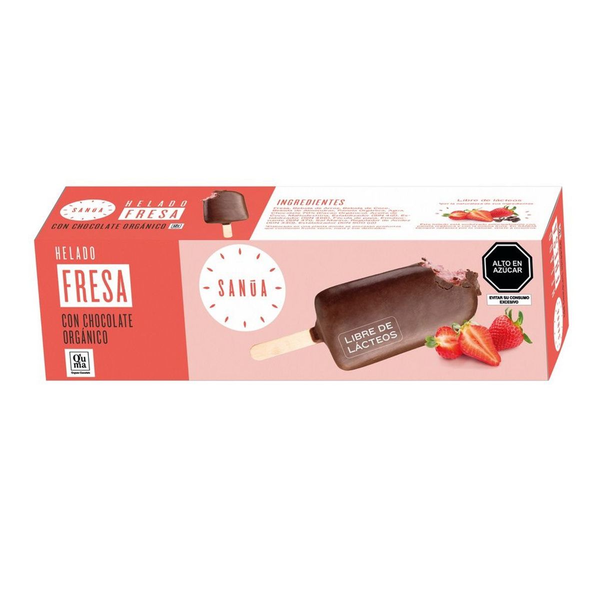 SANUA - Paleta Helado Sanua Fresa con Chocolate Empaque 85 g