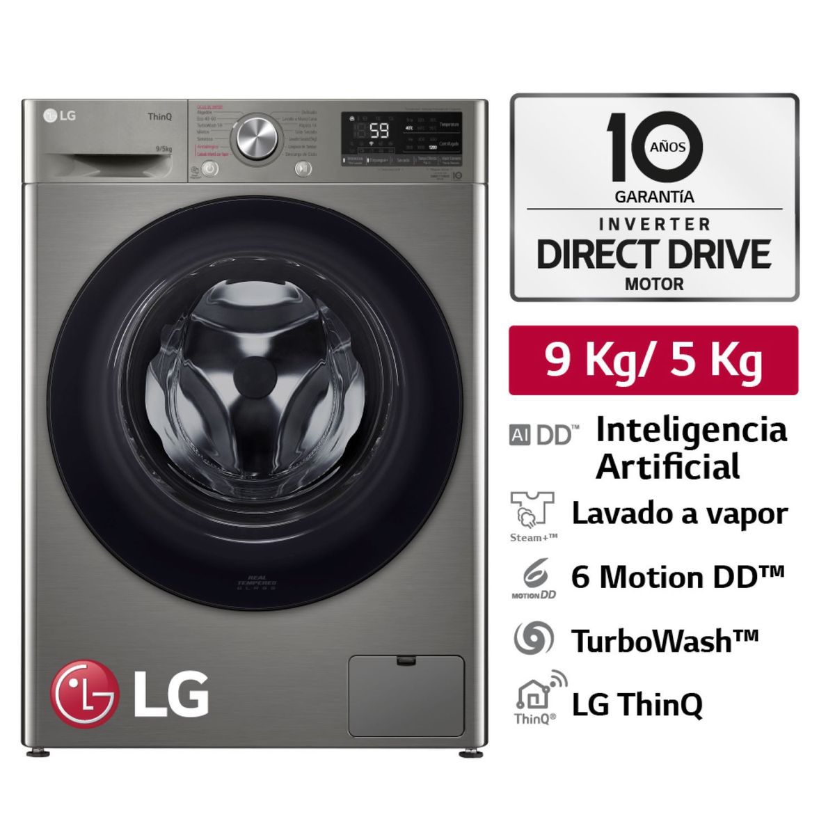 LG - Lavaseca 9.5 Kg Plateada