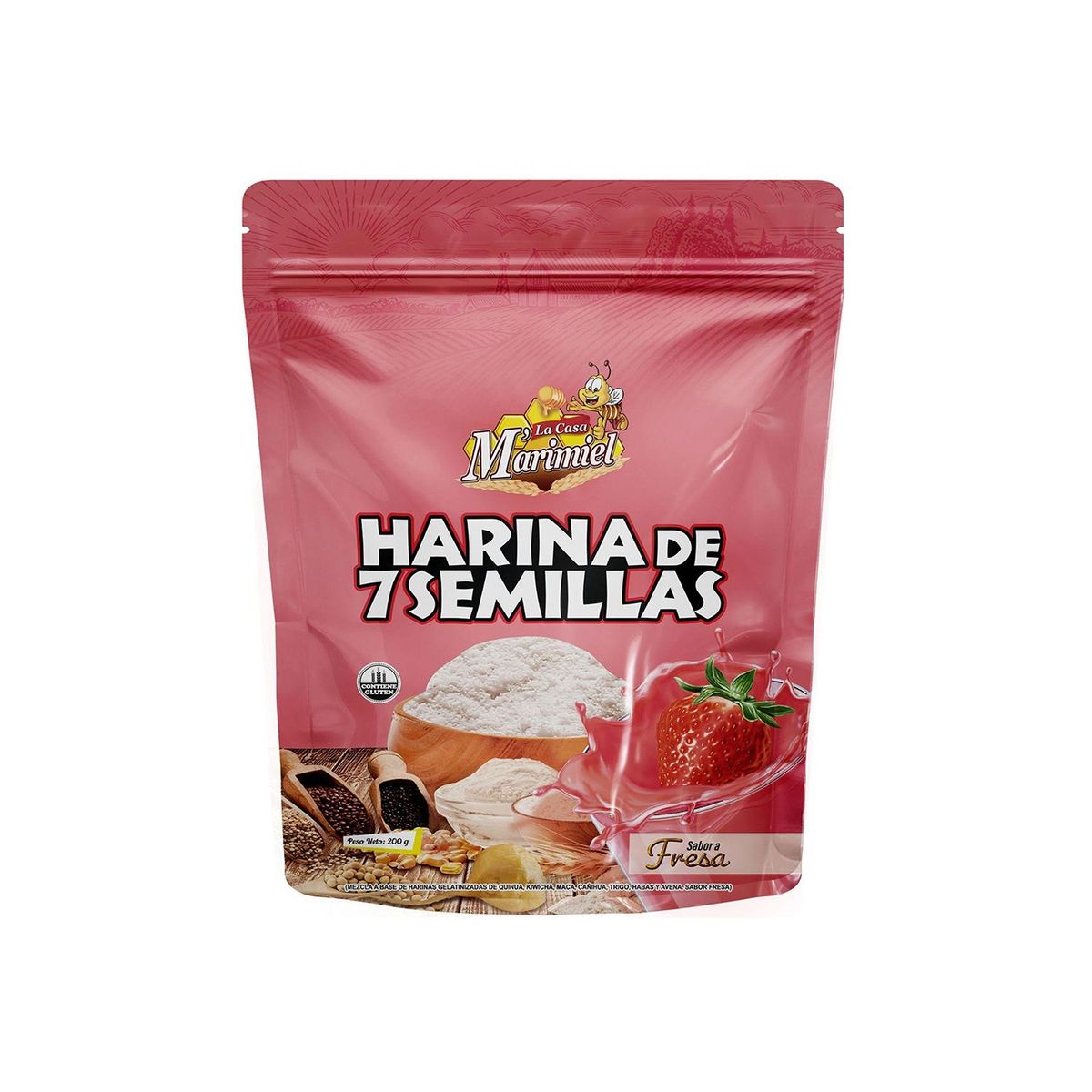 LA CASA MARIMIEL - Harina de 7 Semillas La Casa Marimiel Sabor Fresa Doypack 200 g